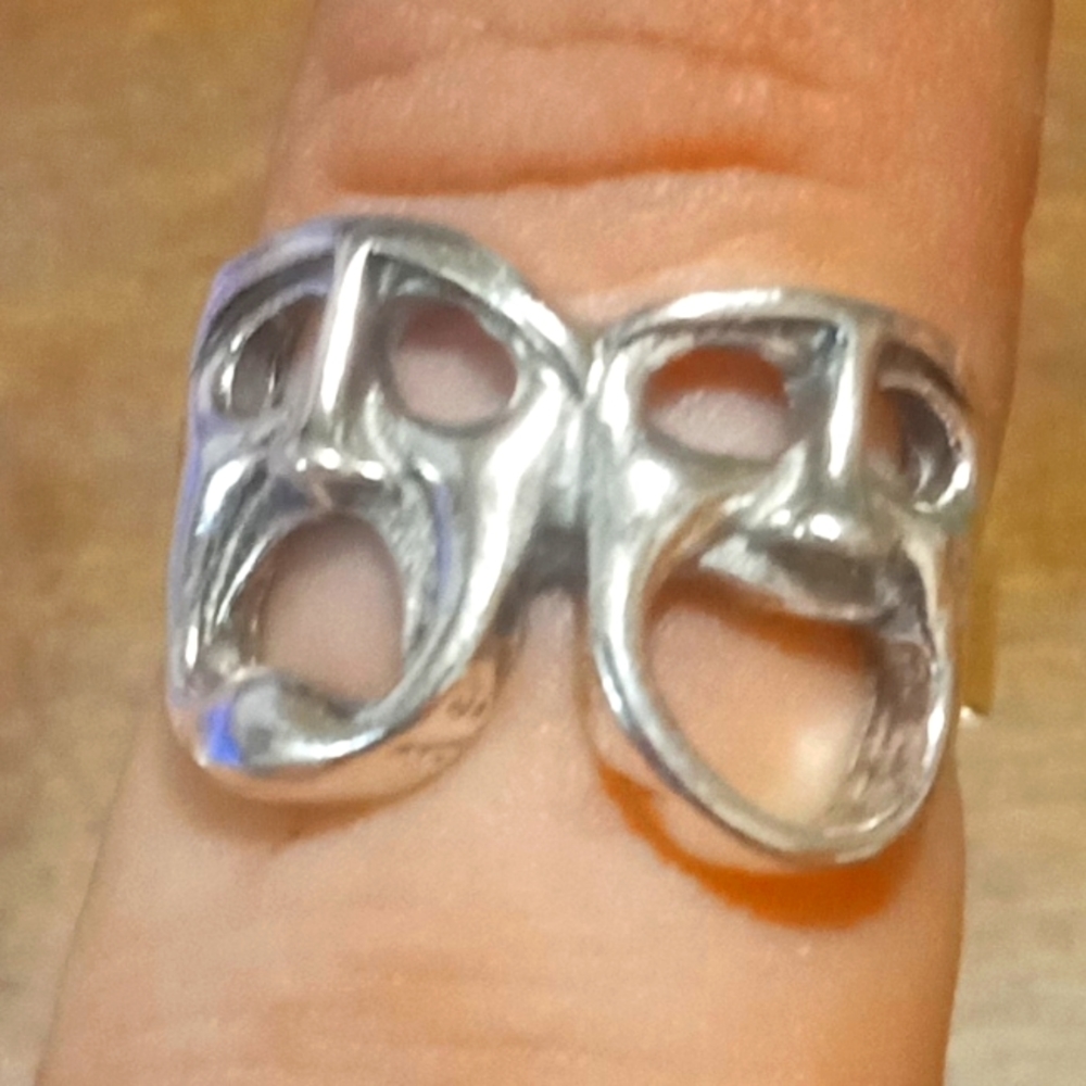 New Sterling Silver Happy/Sad Mask Ring